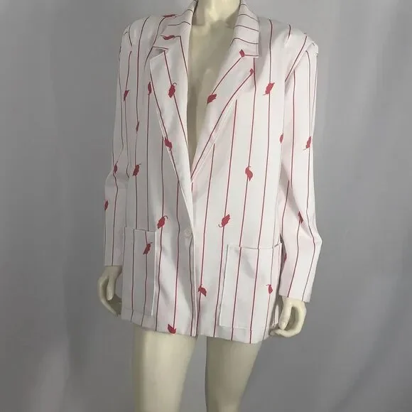 Vintage Tan Jay White Cherry Red Striped Blazer Jacket Women’s Size 18 - Picture 8 of 13